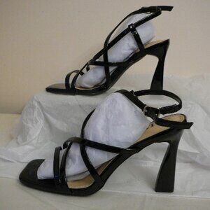 QIY Women's Black Square Open Toe Strappy Sandals 3.75" Unique Heels-Size 8-NEW
